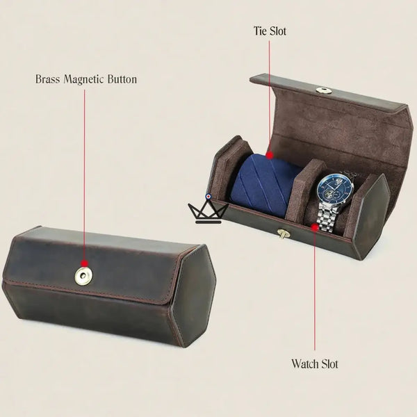 Étui voyage cuir personnalisable montre et cravate - Voyageur GENTLEMAN COMPACT