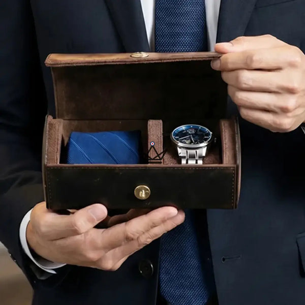 Étui voyage cuir personnalisable montre et cravate - Voyageur GENTLEMAN COMPACT