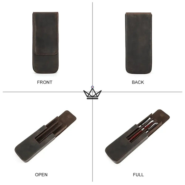 CONTACTS FAMILY Genuine Leather 3 Slots Pen Case With Removable Pen Tray Holder Pencil Case Men Woman Girls Office School Pouch - ["maj-filtre"] -  - Cadeau, Noël, Anniversaire, Original, Fête des pères, fête des mères - Atelier Atypique