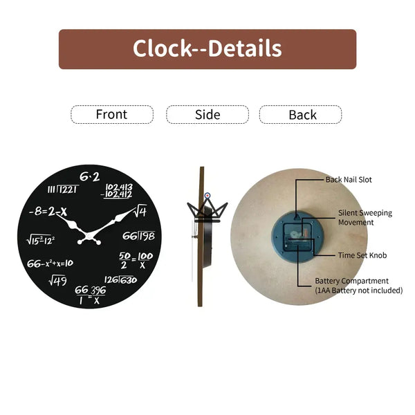 Horloge murale mathématique fond noir silencieuse - ALGORA