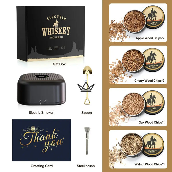 Kit fumoir à whisky électrique rechargeable avec 6 copeaux de bois — SALOON