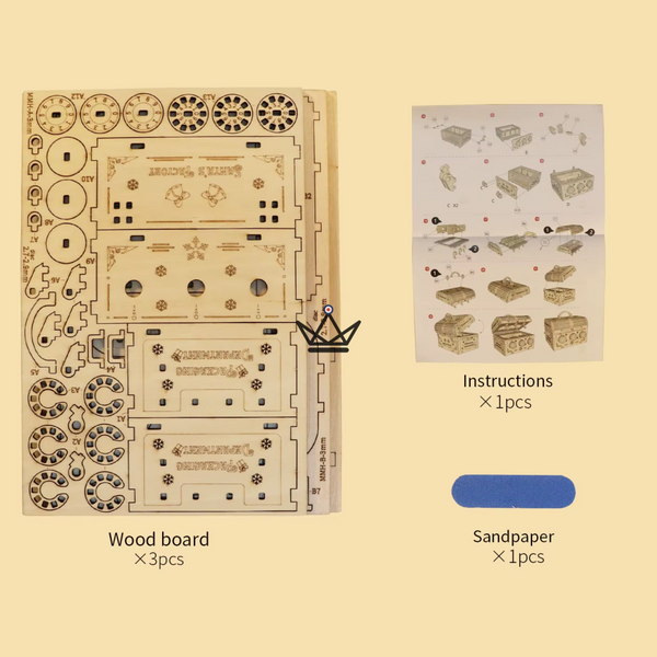 Puzzle 3D bois malle à code de voyage, 3 molettes - ESCALE