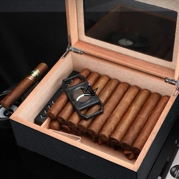 Cave Cigares Fibre Carbone avec accessoires, 60 cigares - SHADOW PRESTIGE