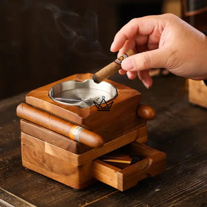 Set Cendrier Cigare - Authentica Wood - ["maj-filtre"] - cendrier - Cadeau, Noël, Anniversaire, Original, Fête des pères, fête des mères - Atelier Atypique