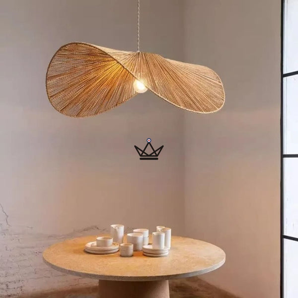 Suspension FOLIA — Rotin Tressé Main, Forme Feuille