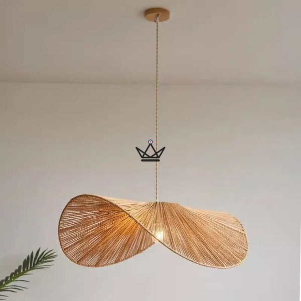 Suspension FOLIA — Rotin Tressé Main, Forme Feuille