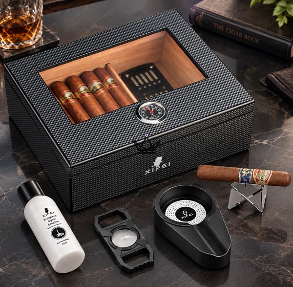 Cave Cigares Fibre Carbone avec accessoires, 60 cigares - SHADOW PRESTIGE