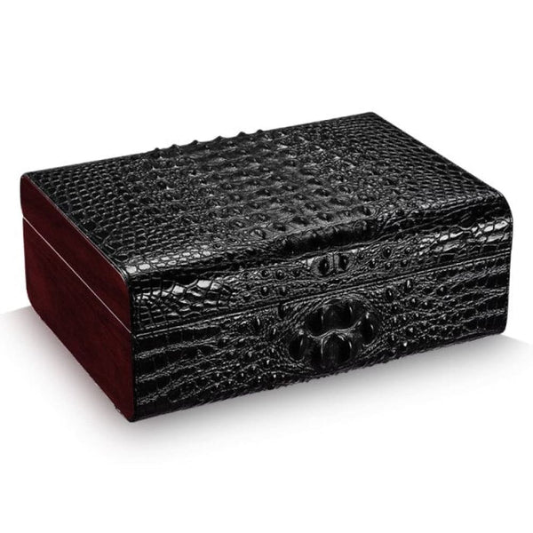 Cave à cigare vitrée - APEX cuir crocodile luxe cohiba humidificateur  noir